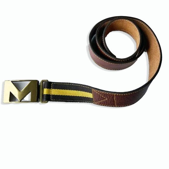 ✨3 for $15✨ M Monogram Brown Leather Belt with Gold Metal M Clasp - Picture 1 of 14